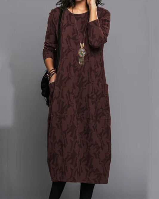 Bedrucktes langarm taschenkleid 1