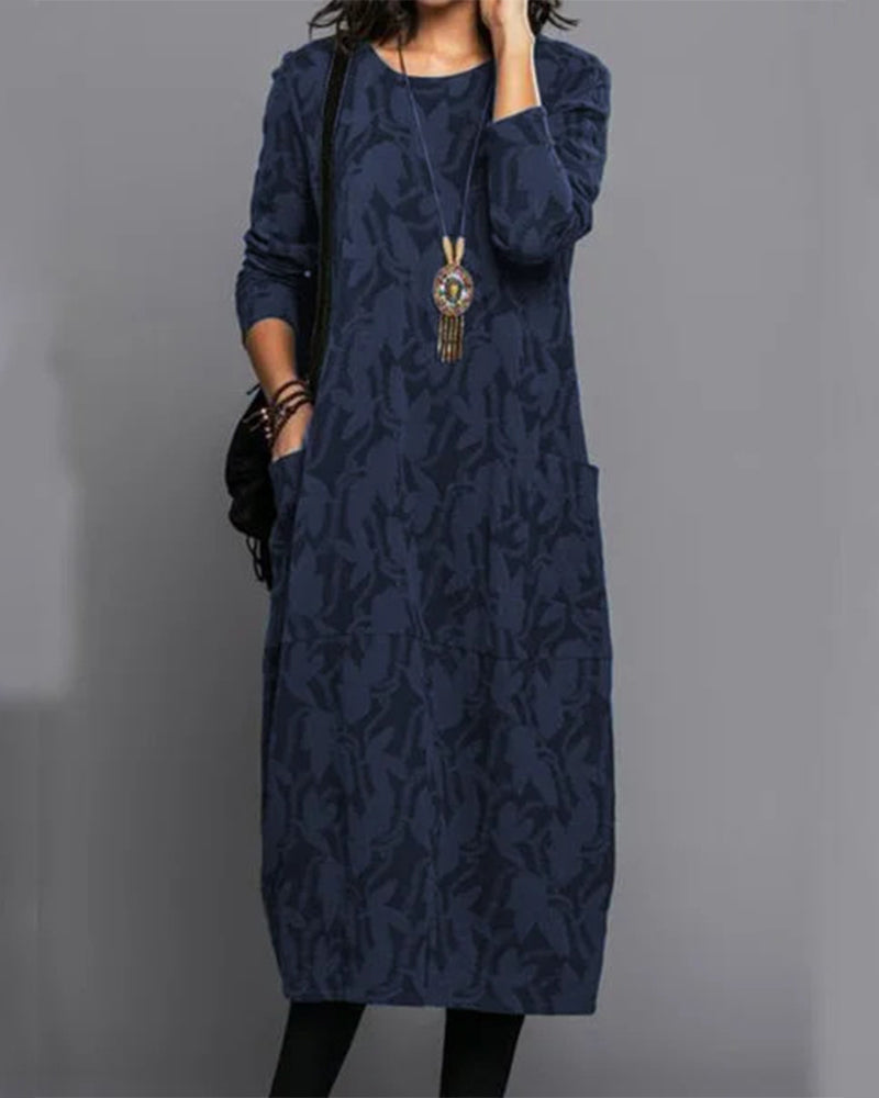 Bedrucktes langarm taschenkleid 3