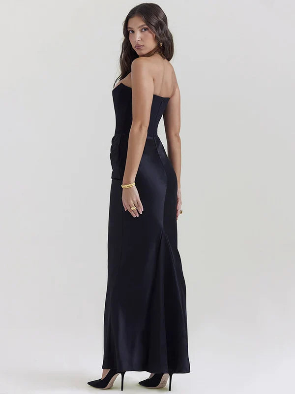 Elegantes Schulterfreies Abendkleid in Satinoptik – Figurbetont & Zeitlos für Besondere Anlässe 2