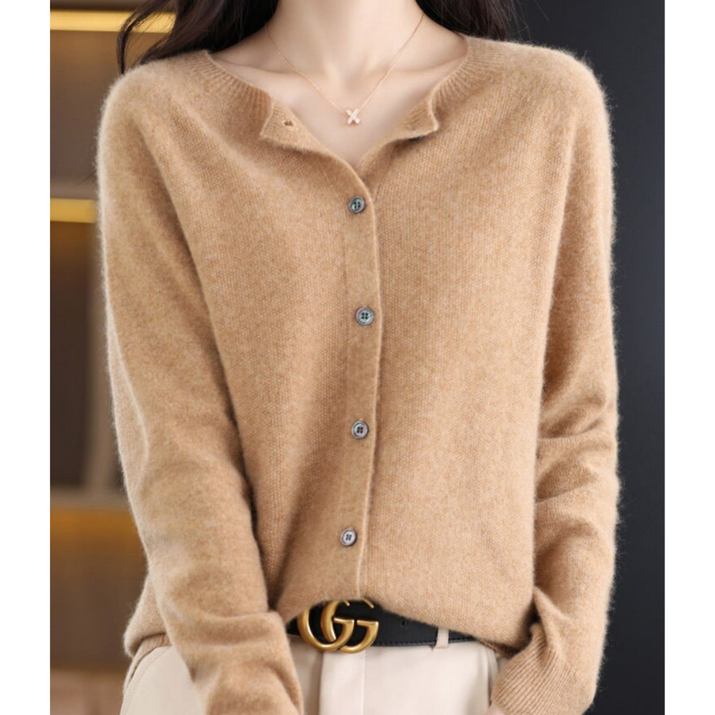 Reine Merinowolle Damen O-Ausschnitt Strickjacke pullover 14