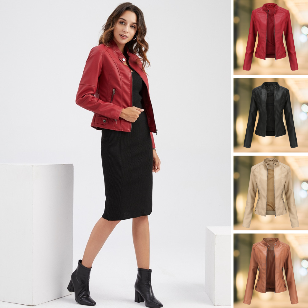 Star - Elegante und schicke Lederjacke mit Stehkragen 5