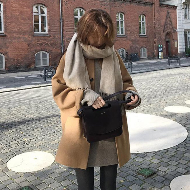 Alison Wollmantel Einreihig Umlegekragen Langer Mantel 6