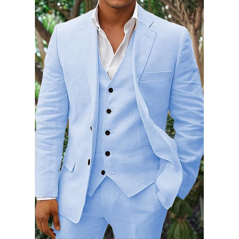 Andy - 3 teiliges Leinen Set für Herren, bestehend aus schlichtem Business Blazer, Weste und Hose 0