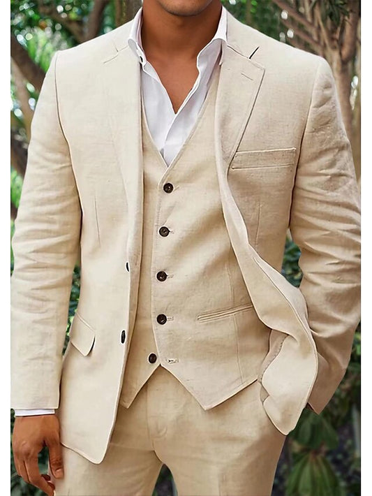Andy - 3 teiliges Leinen Set für Herren, bestehend aus schlichtem Business Blazer, Weste und Hose 1