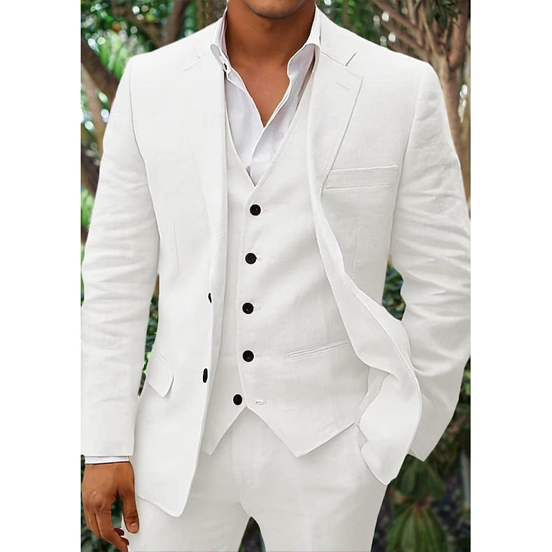 Andy - 3 teiliges Leinen Set für Herren, bestehend aus schlichtem Business Blazer, Weste und Hose 2