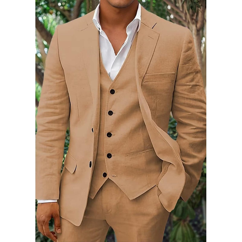 Andy - 3 teiliges Leinen Set für Herren, bestehend aus schlichtem Business Blazer, Weste und Hose 3