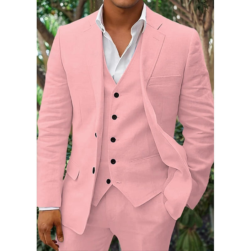 Andy - 3 teiliges Leinen Set für Herren, bestehend aus schlichtem Business Blazer, Weste und Hose 4