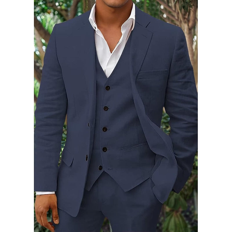 Andy - 3 teiliges Leinen Set für Herren, bestehend aus schlichtem Business Blazer, Weste und Hose 5