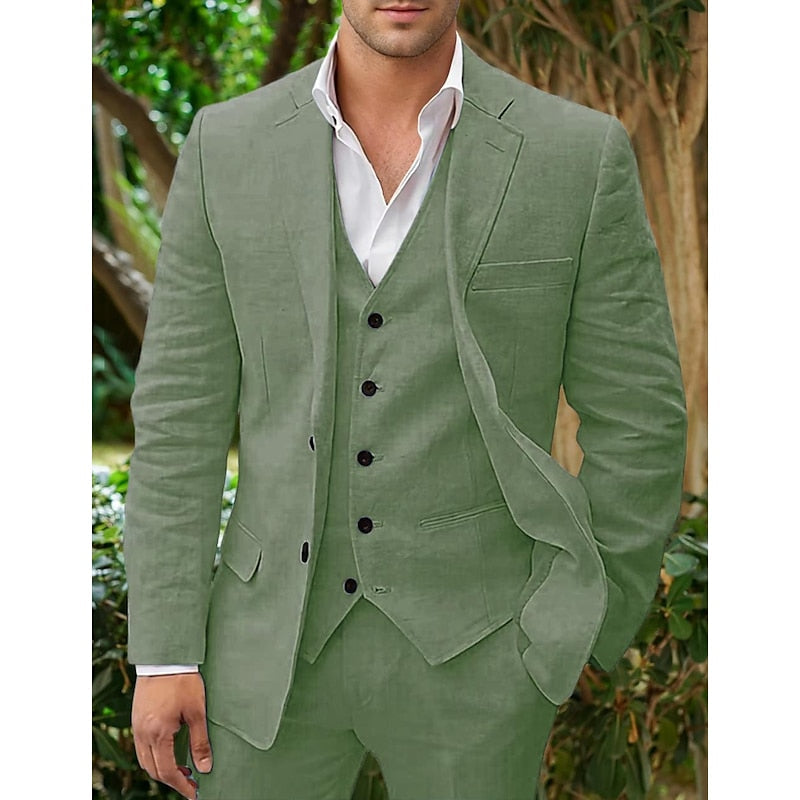 Andy - 3 teiliges Leinen Set für Herren, bestehend aus schlichtem Business Blazer, Weste und Hose 6