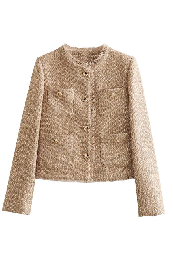 Ausgefranste Jacke Mit Rundhalsausschnitt Und Knöpfen 3