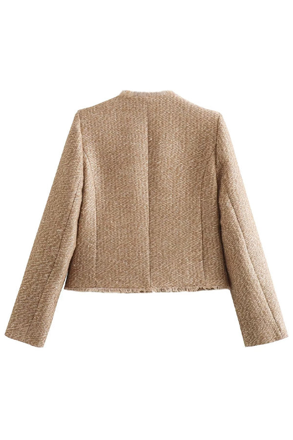 Ausgefranste Jacke Mit Rundhalsausschnitt Und Knöpfen 4