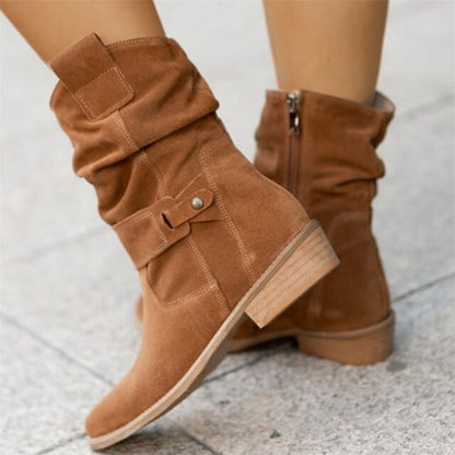 Avice - Lässige niedrige Absätze Runde Plus Größe Faux Stiefel 0