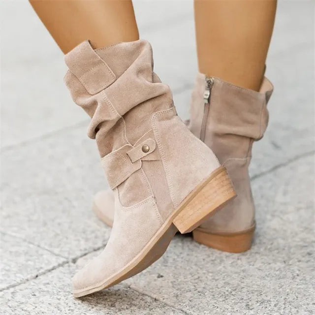 Avice - Lässige niedrige Absätze Runde Plus Größe Faux Stiefel 1