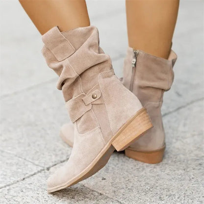 Avice - Lässige niedrige Absätze Runde Plus Größe Faux Stiefel 1