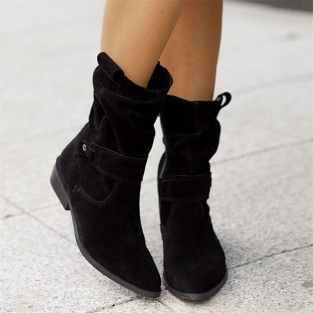 Avice - Lässige niedrige Absätze Runde Plus Größe Faux Stiefel 4