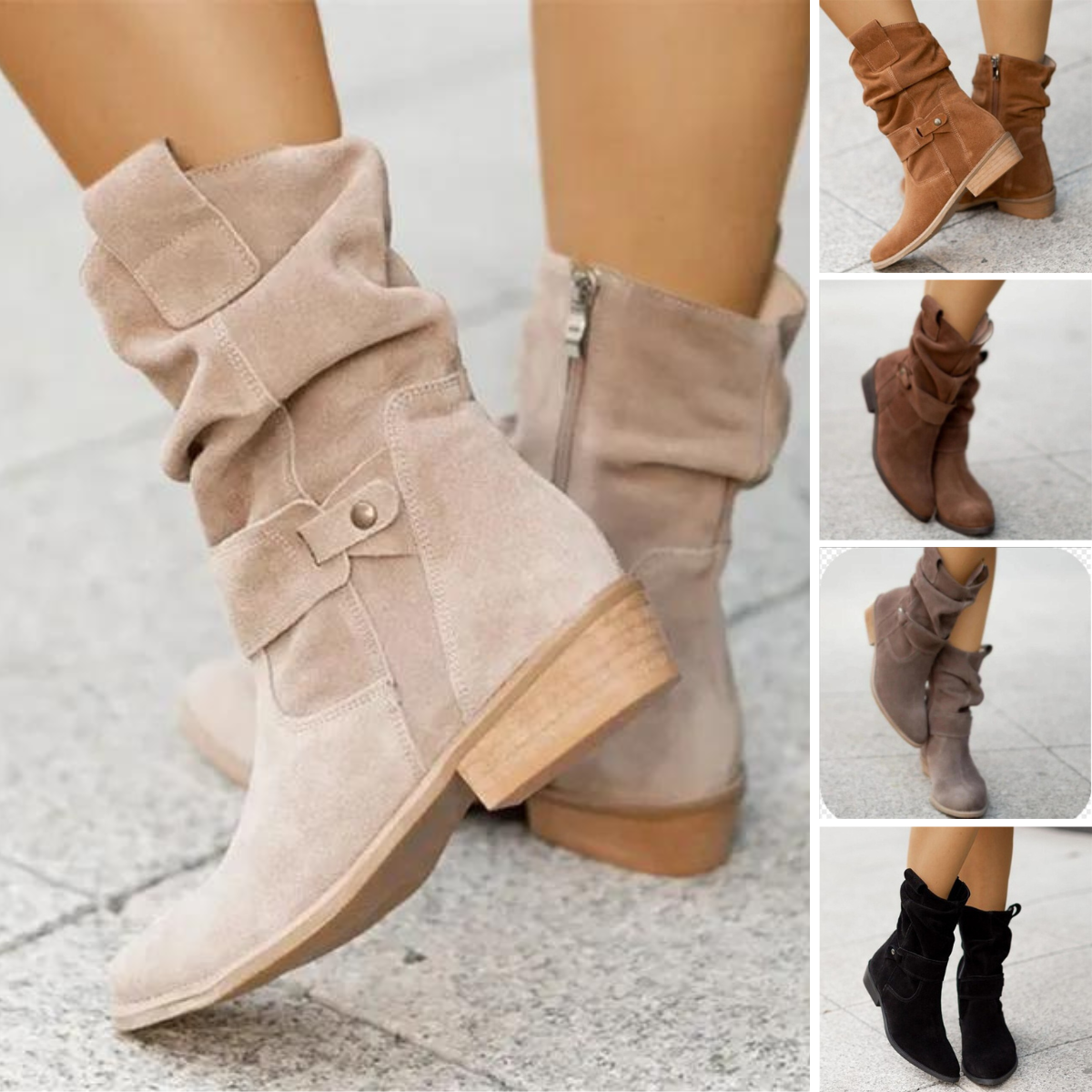 Avice - Lässige niedrige Absätze Runde Plus Größe Faux Stiefel 5