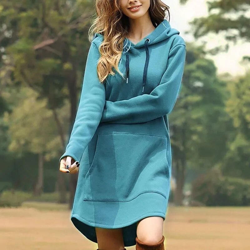 Beatrice - Gemütliches langes Sweatshirt Kleid mit Kapuze 1
