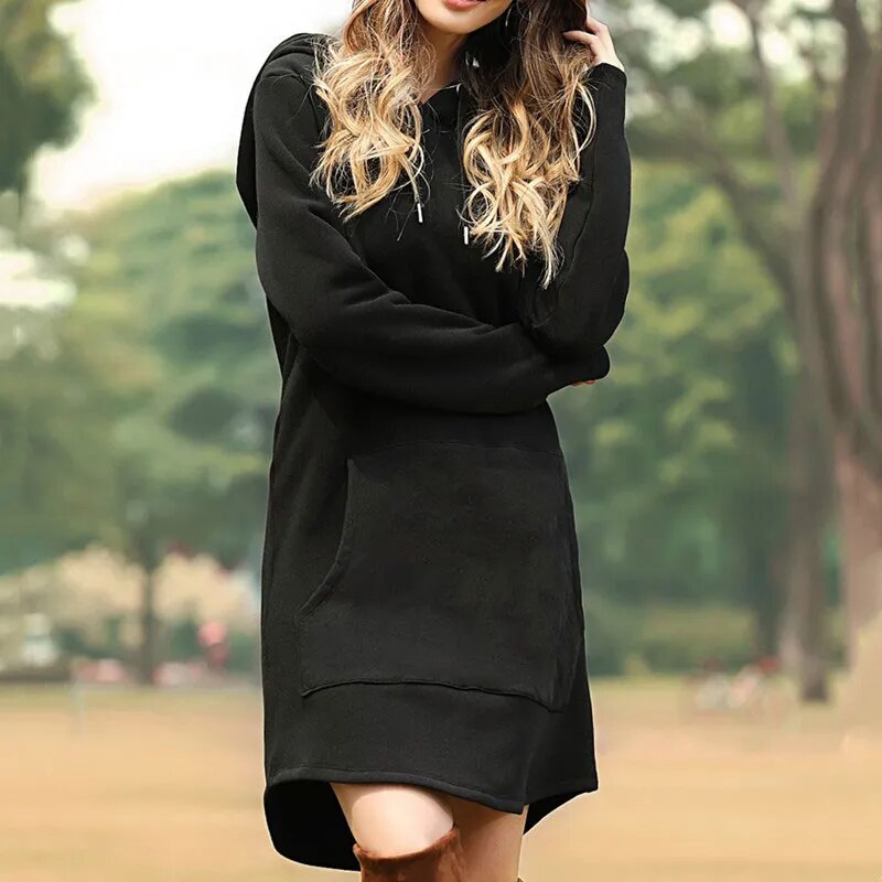Beatrice - Gemütliches langes Sweatshirt Kleid mit Kapuze 2