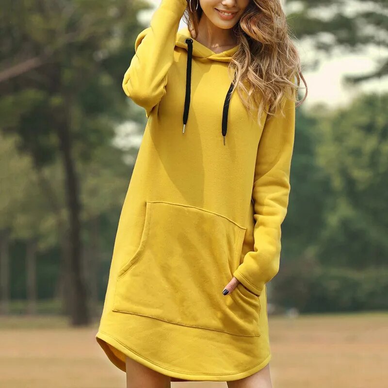 Beatrice - Gemütliches langes Sweatshirt Kleid mit Kapuze 3