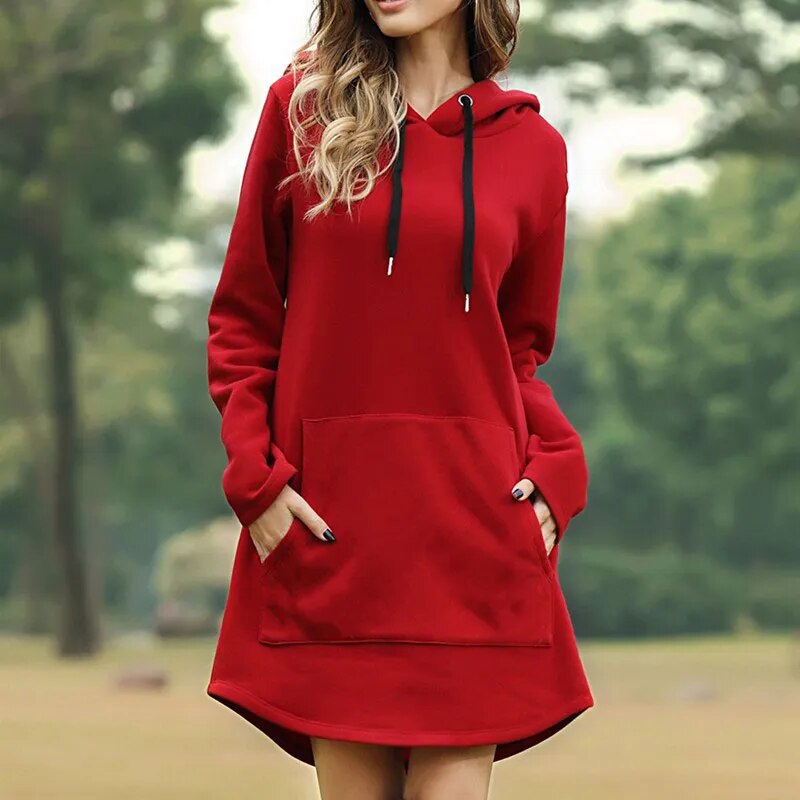 Beatrice - Gemütliches langes Sweatshirt Kleid mit Kapuze 4