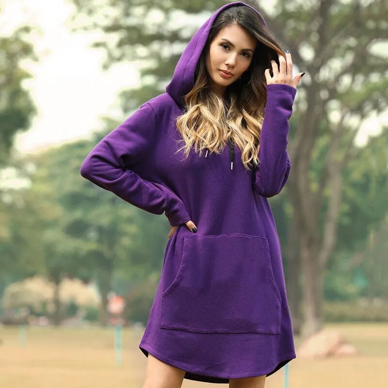 Beatrice - Gemütliches langes Sweatshirt Kleid mit Kapuze 5