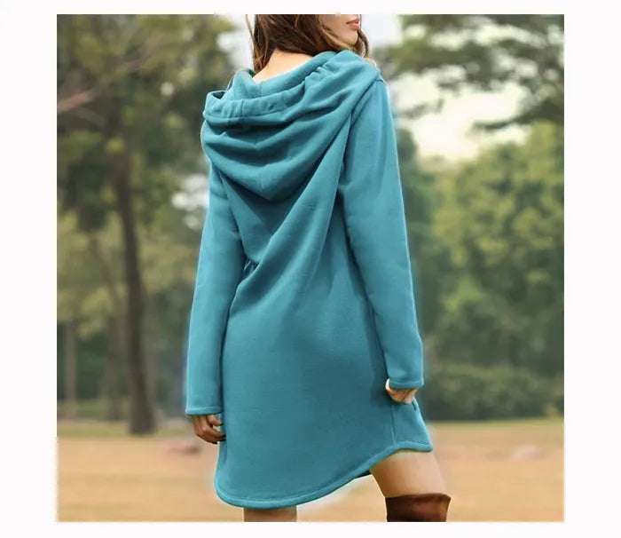 Beatrice - Gemütliches langes Sweatshirt Kleid mit Kapuze 8