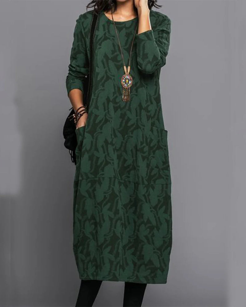 Bedrucktes langarm taschenkleid 0