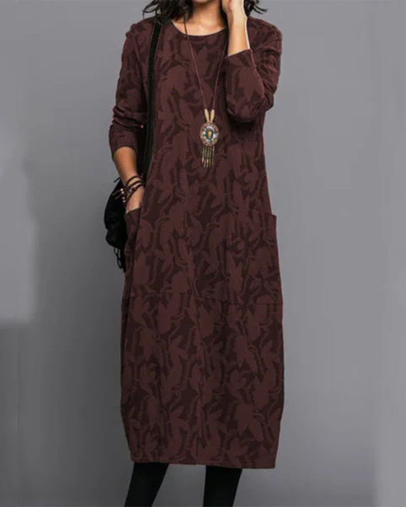 Bedrucktes langarm taschenkleid 1