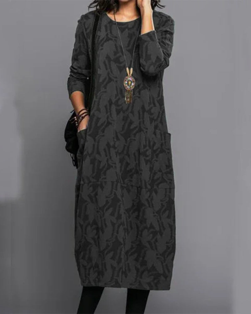 Bedrucktes langarm taschenkleid 2