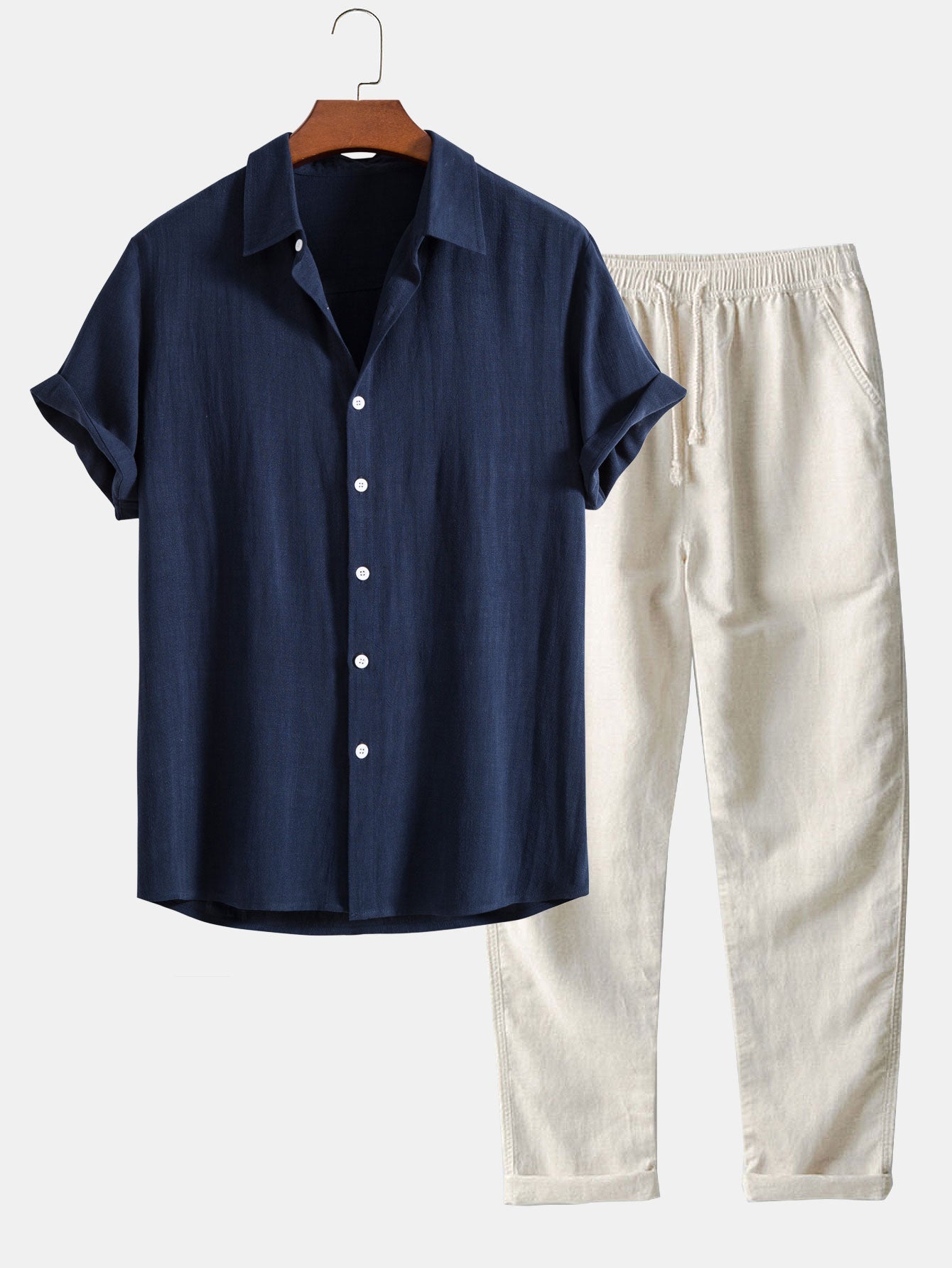Bluse mit kurzen Ärmeln und Leinenhosen Sommer set für herren 1