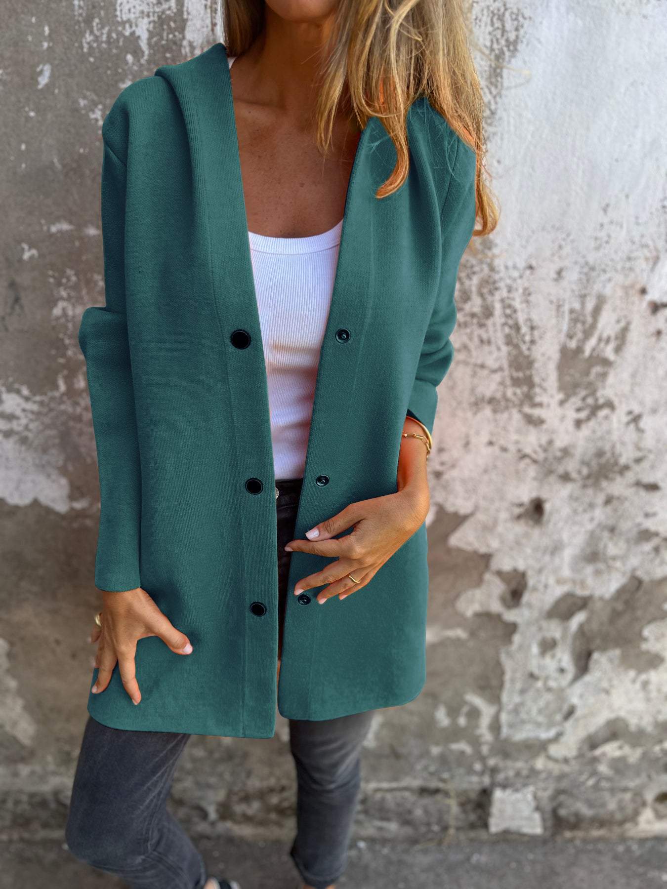 Cari - Casual einreihiger Blazer mit Kapuze 9