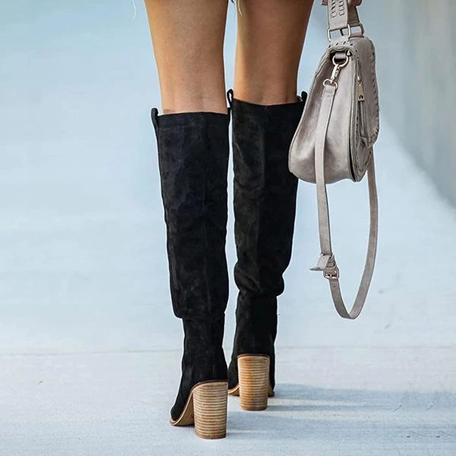 Casual Overknee Cowboy Plateau Stiefel aus Leder mit Wildleder-Look für Damen | Perfekt für Casual Days 6