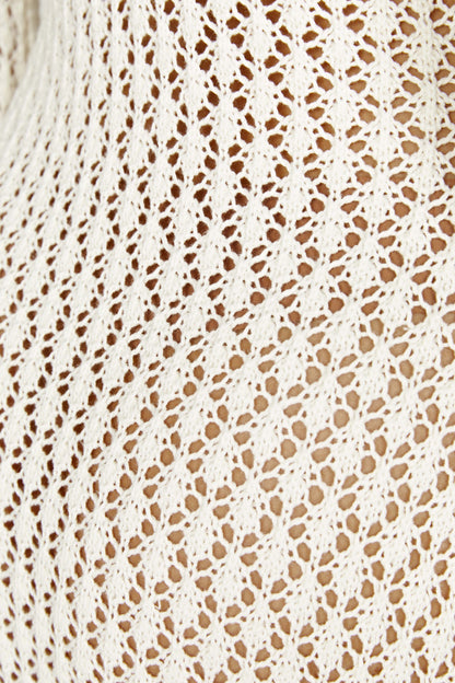 Damen Häkel-Strick Maxikleid – Langarm Strandkleid als Durchsichtiges Cover-Up 6