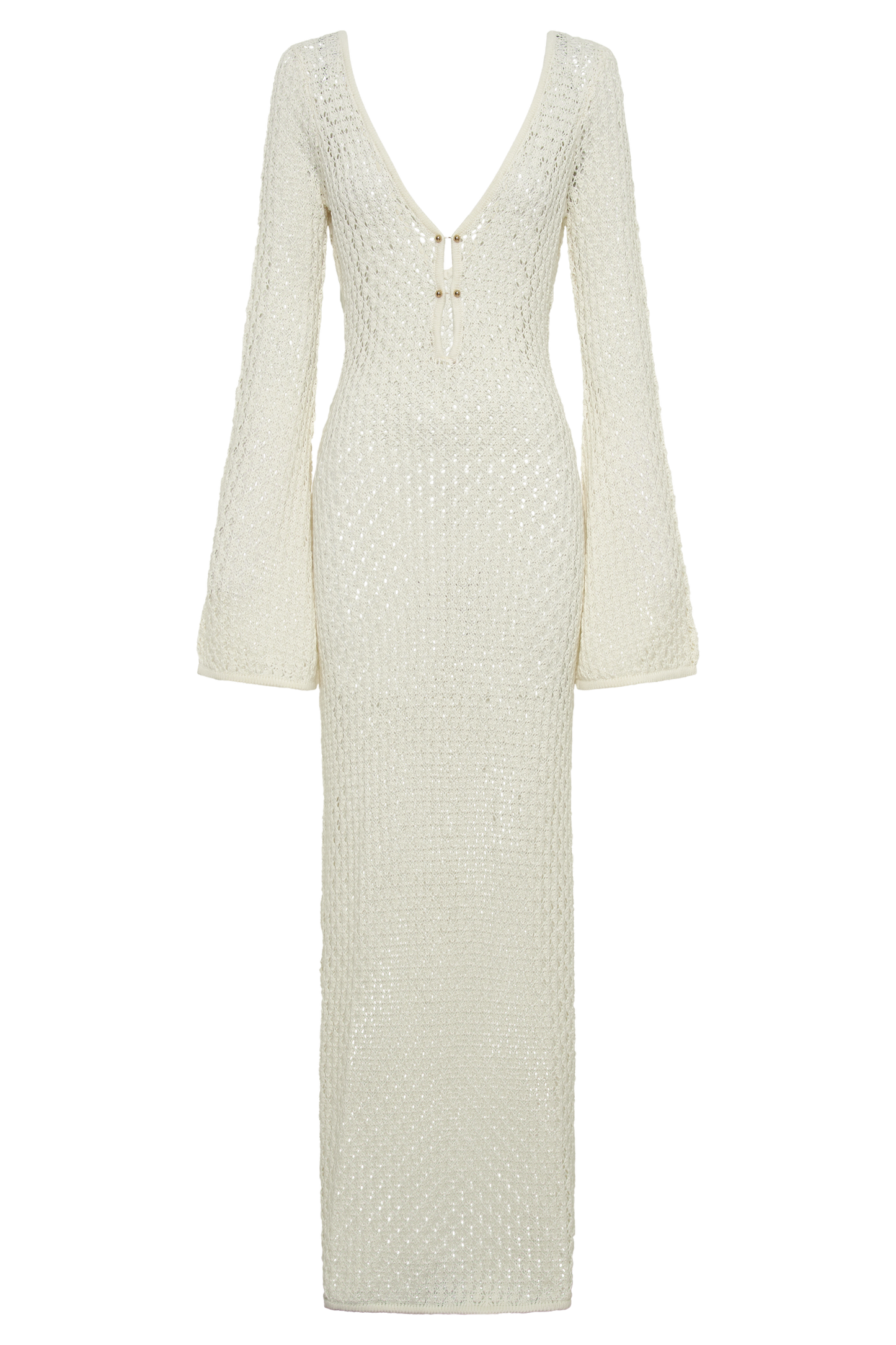 Damen Häkel-Strick Maxikleid – Langarm Strandkleid als Durchsichtiges Cover-Up 7