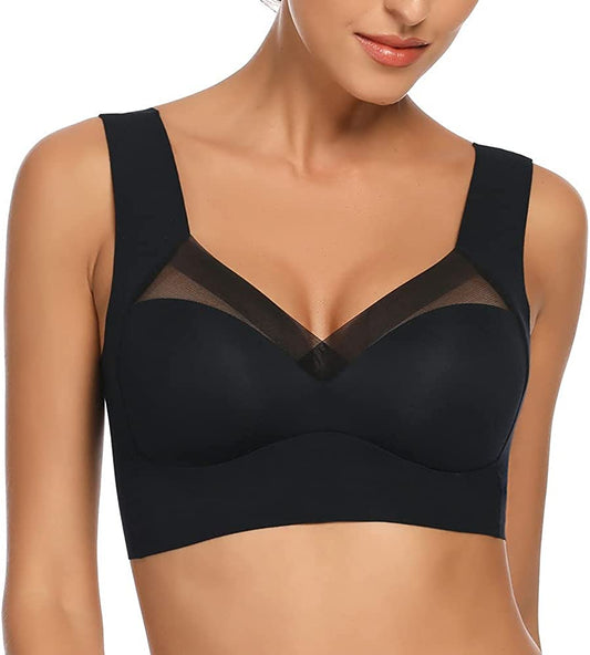 Damen Soft-BH ohne Bügel – Nahtloser Komfort-BH mit Mesh-Einsatz & breiten Trägern für Alltag & Freizeit 0