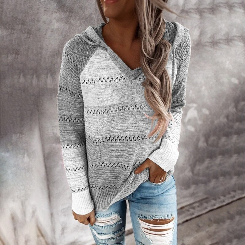 Dottie - Bequemer Patchwork-Pullover mit Kapuze 0