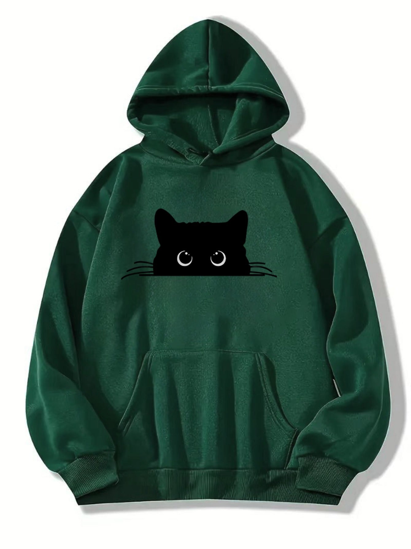 Eleganter Sweat-Pullover-Hoodie mit Katzenprint und Kapuze für Women | Ideal für den Alltag 2