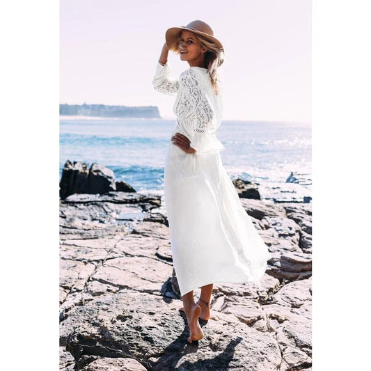 Elegantes Maxikleid mit Spitzenärmeln und Boho-Details – Perfekt für Strand, Urlaub & Sommerfeste 1