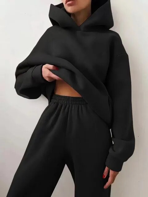 Eloise - Solide zweiteilige Sets Übergroßer Trainingsanzug Hoodie 11