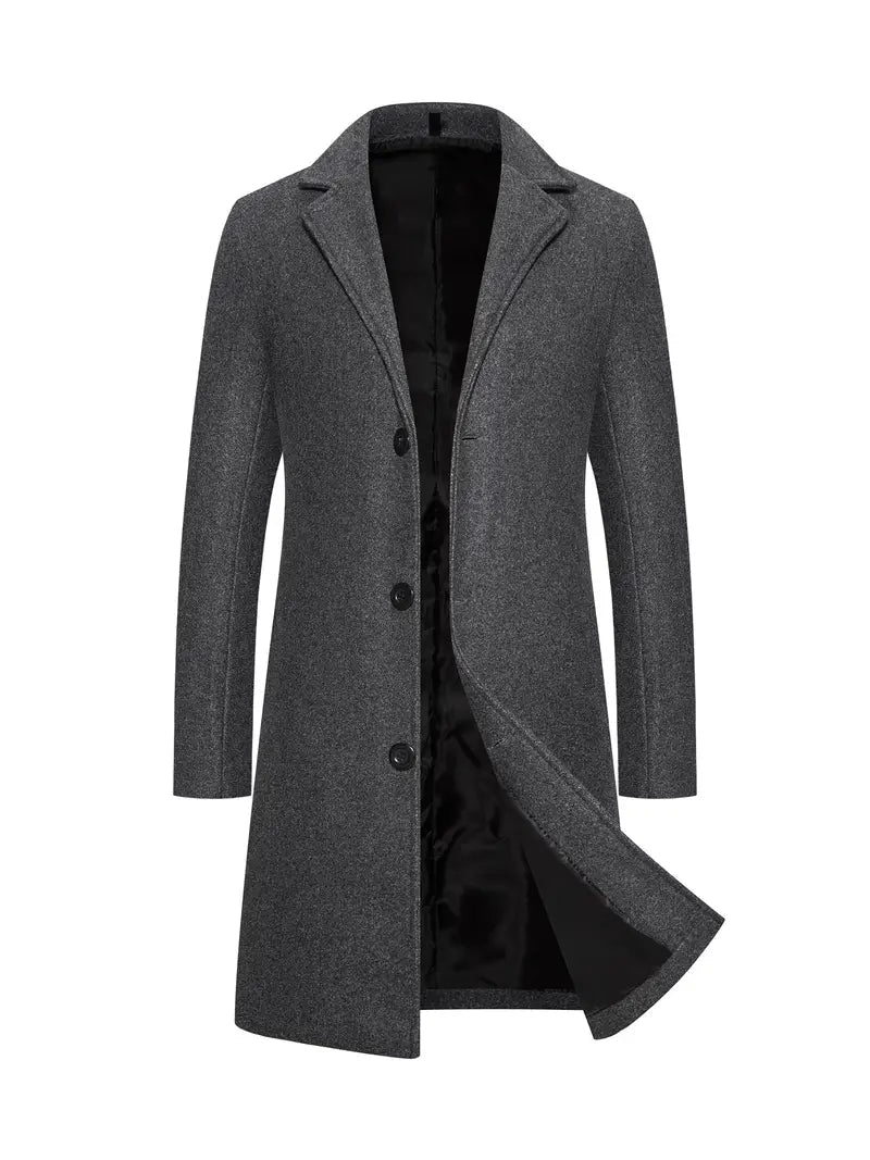 Exklusiver Langer Wollmantel Mit Knöpfen Für Herren | Perfekt für formelle Anlässe 4