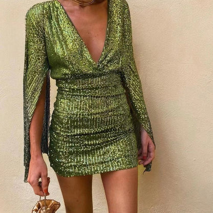Glitzerkleid mit V Ausschnitt 3