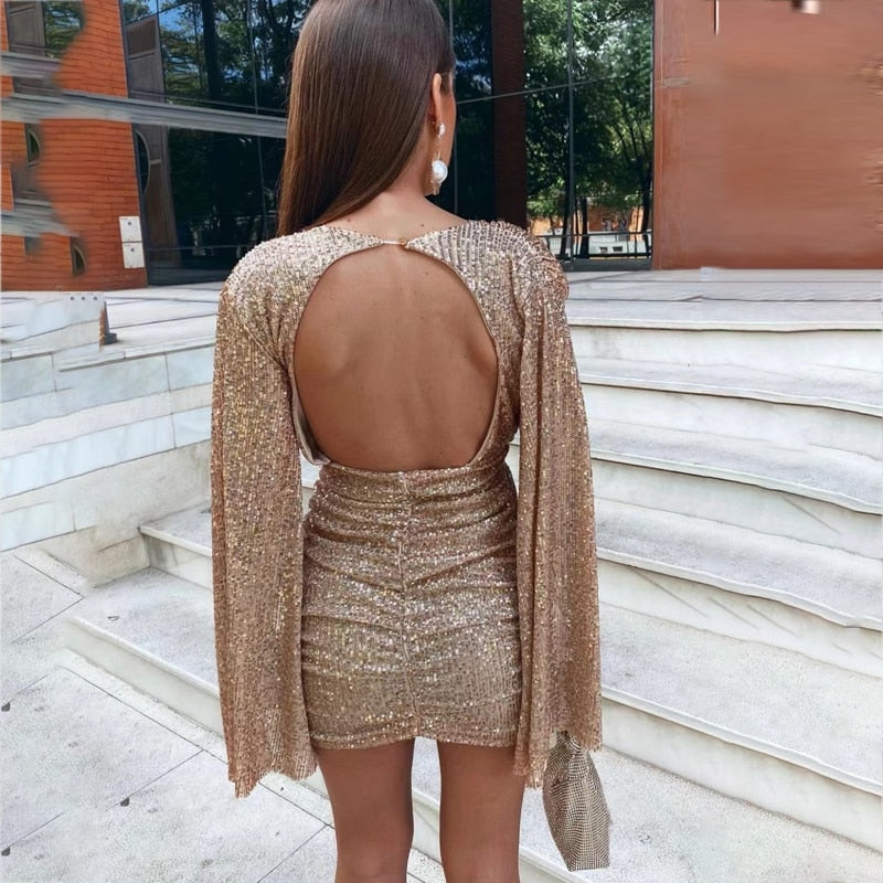 Glitzerkleid mit V Ausschnitt 4
