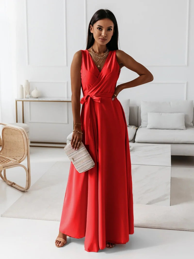 Gretchen - Damen einfarbig V-Ausschnitt Langes Kleid 3