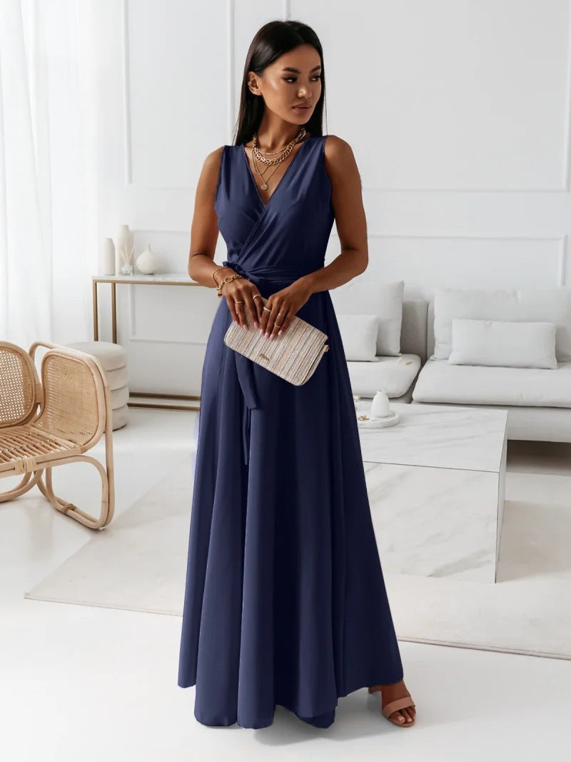 Gretchen - Damen einfarbig V-Ausschnitt Langes Kleid 5