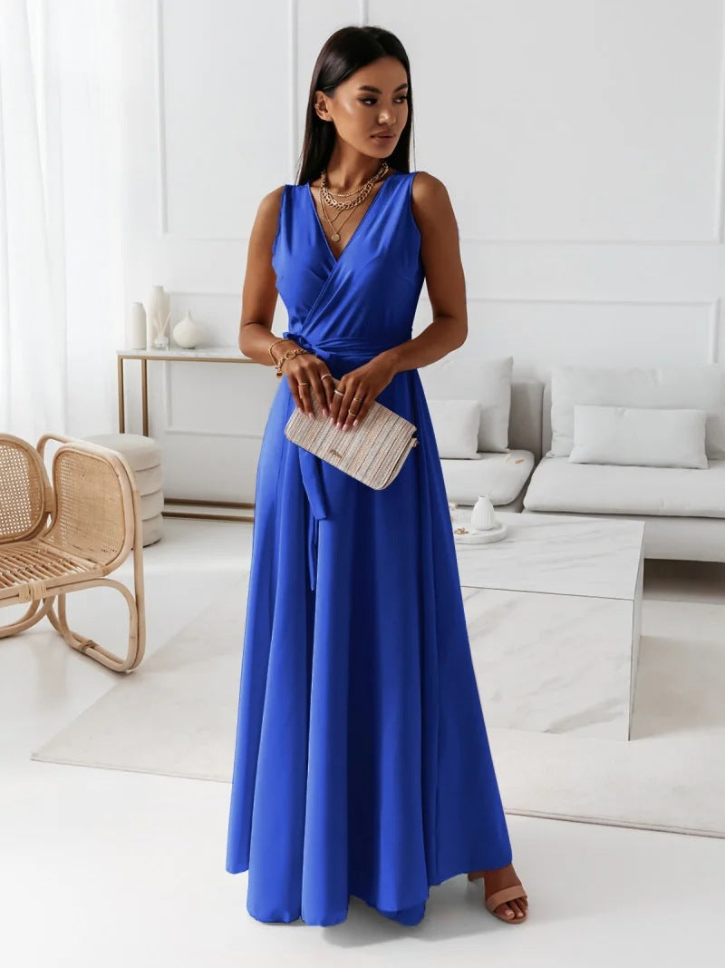 Gretchen - Damen einfarbig V-Ausschnitt Langes Kleid 6