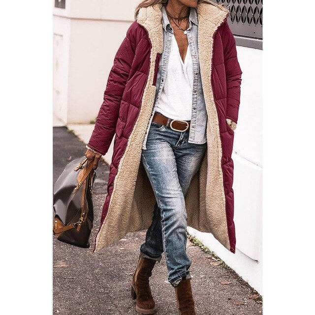 Hazell - Reversible Sherpa Fleece lange Puffermäntel mit Kapuze Oberbekleidung 2