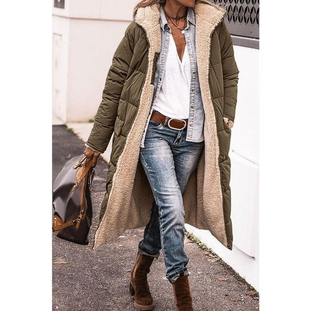 Hazell - Reversible Sherpa Fleece lange Puffermäntel mit Kapuze Oberbekleidung 3