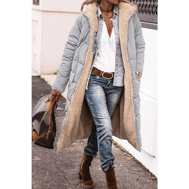 Hazell - Reversible Sherpa Fleece lange Puffermäntel mit Kapuze Oberbekleidung 5