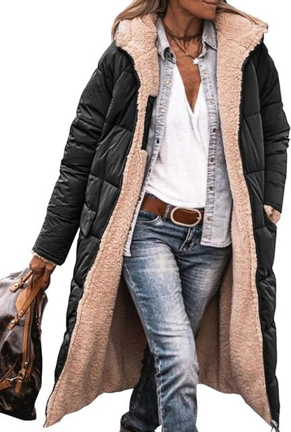 Hazell - Reversible Sherpa Fleece lange Puffermäntel mit Kapuze Oberbekleidung 6