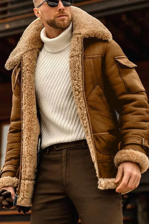 Herren Camel Stilvolle fliegende Lederjacke 0